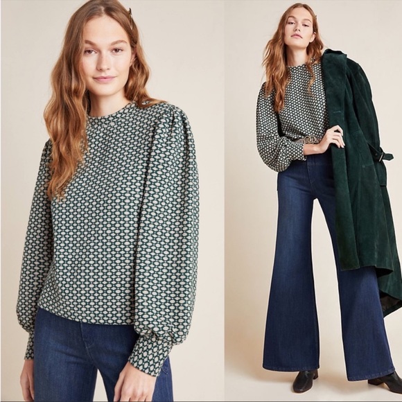 Maeve Anthropologie Textured Shannon Balloon Sleeved Top/Blouse - Picture 1 of 5